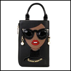 Novelty Lady Face Satchel Handbag Funky PU Leather Top Handle Clutch Purse
